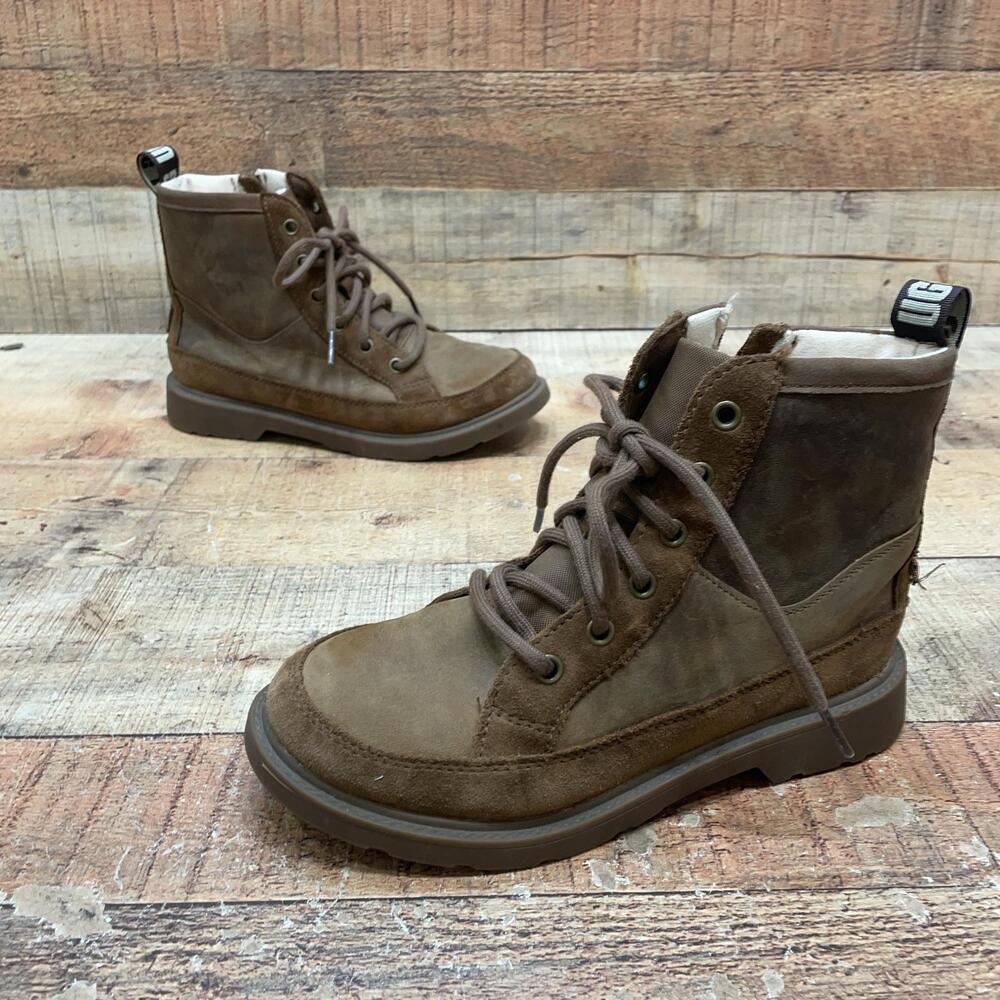 UGG 1112458K Boots Youth Size 4 36 Brown Suede Ankle Combat Lace Up Winter